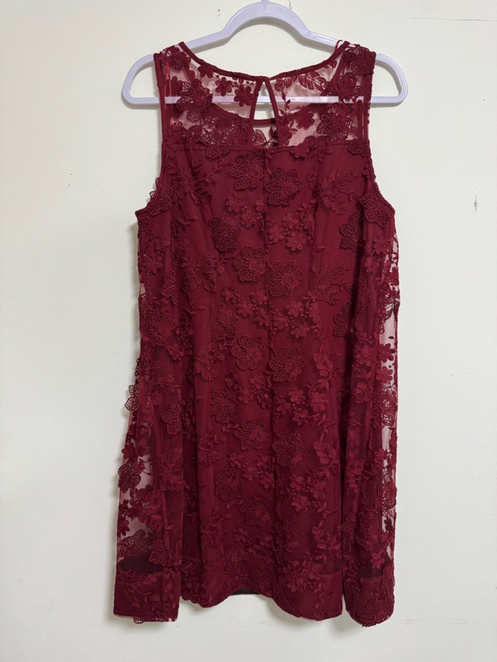 Signature by Robbie Bee Burgundy Floral Lace Mini Dress